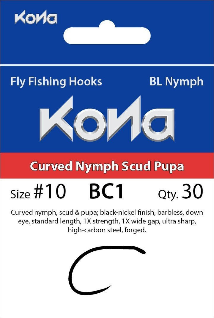 Kona BC1 Curved Scud/Pupa Hook - Barbless