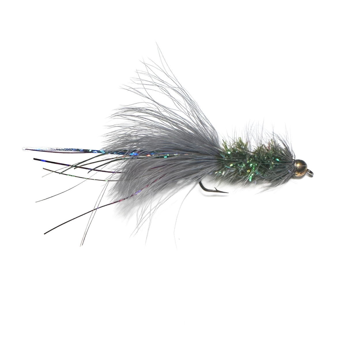 Catch's Beadhead Crystal Bugger, Gray/Olive Rainbow