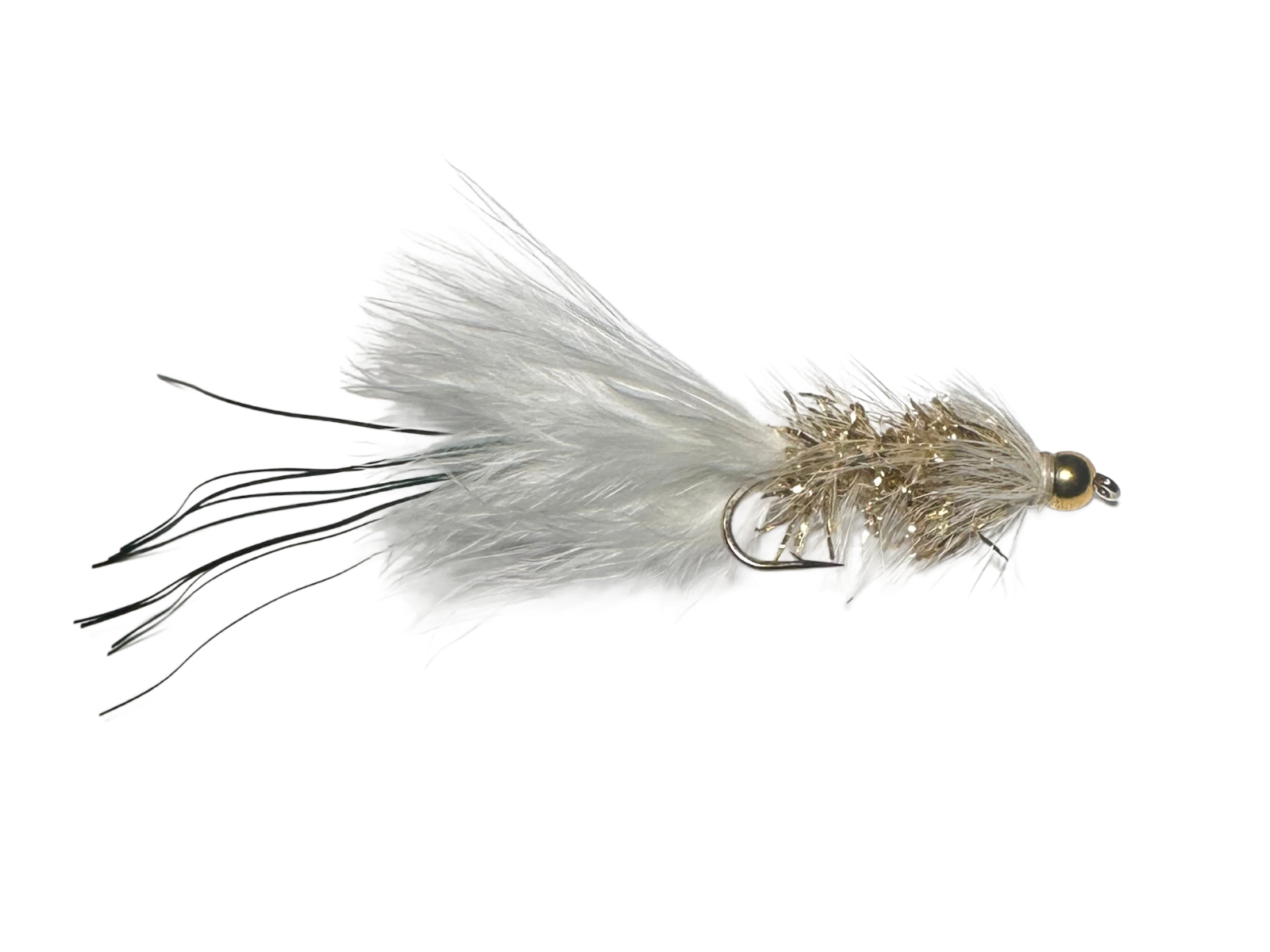 Catch's Beadhead Crystal Bugger, White/Gold Olive| Size - 6