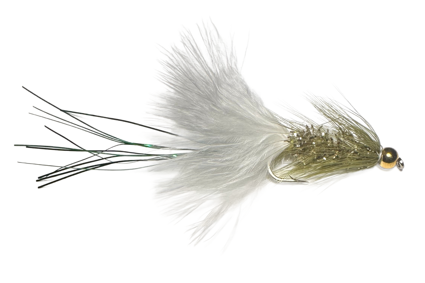 Catch's Beadhead Crystal Bugger, White/Olive Green