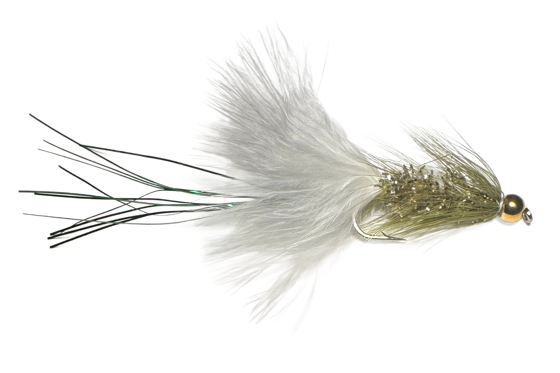 Catch's Beadhead Crystal Bugger, White/Olive Green