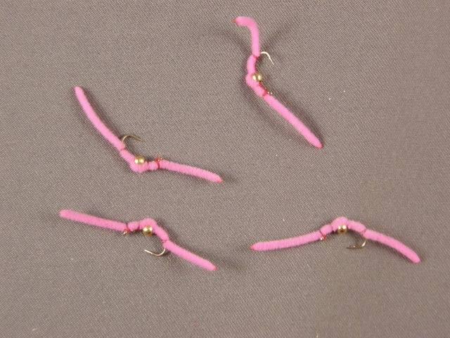 Beadhead San Juan Worm, Pink grouped