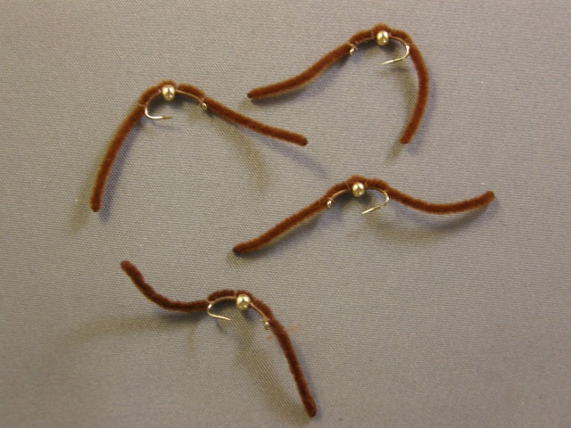 Beadhead San Juan Worm, Brown grouped