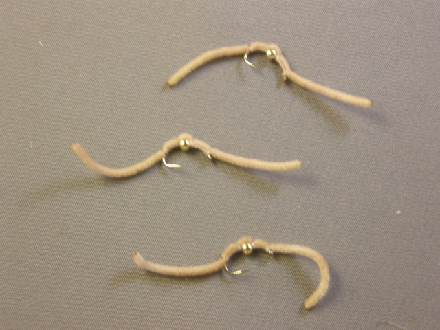 Beadhead San Juan Worm, Tan grouped