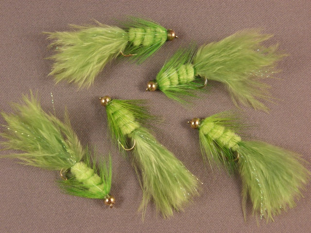 Beadhead Woolly Bugger, Chartreuse grouped